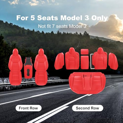 Tesla Model 3 Car Seat Covers Nappa Leather Car Interior Seat Airbag Compatible Cushion Cover Full Set Custom Fit 2023 2022 2021 2020 2019 2018 (10 Count)