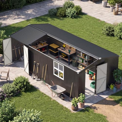 10'x20' Large Metal Outdoor Storage Shed with Windows