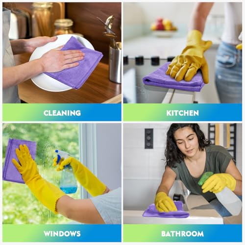 Purple Microfiber Cleaning Cloth 12 Pack 12.5 x 12.5 Inch Microfiber Towels for Cars Ultra Absorbent Cleaning Rags Lint Free Cleaning Towels for Household Kitchen (12 Count)