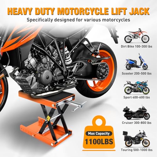 Motorcycle Lift Jack 1100 LBS Scissor Jacks Stand Lift with Wide Deck Safety Pin Handle 3.4"