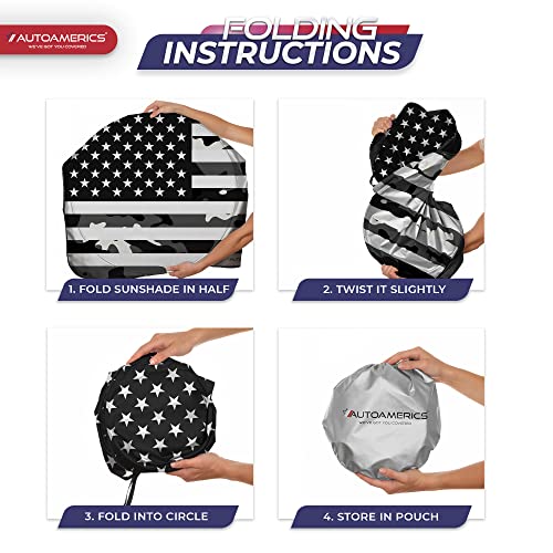 1 Piece Windshield Sun Shade B&W Camo American Flag USA Design