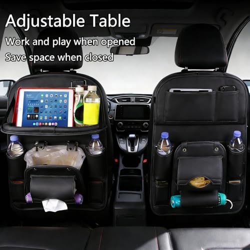 Universal Premium Leather Foldable Car Backseat Organizer with Table Tray