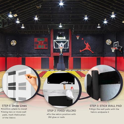 60" 72" High Gym Wall Padding 2" Thick Foam Basketball Court Wall Mount Protector for Garage Taekwondo Babyroom
