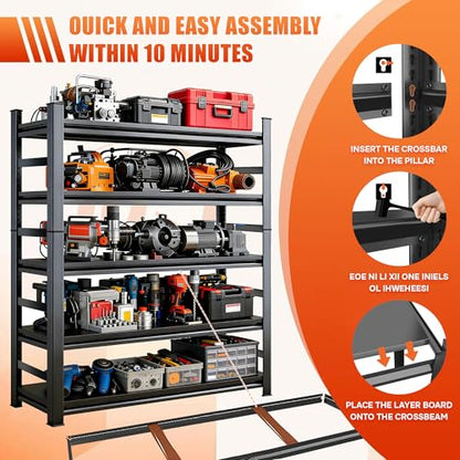 72''H Metal Garage Shelving Heavy Duty Storage Shelves Series (5 Count)