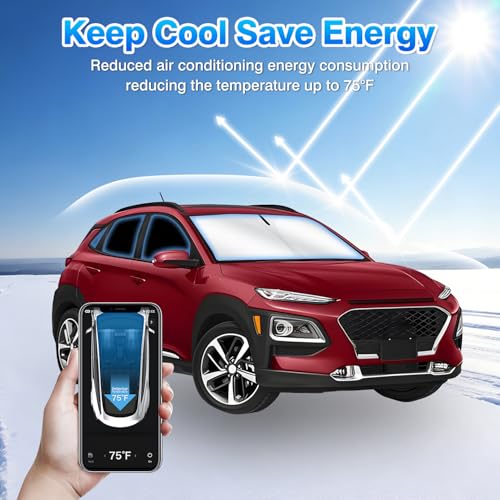 Windshield Sun Shade for Hyundai Kona 2018 2019 2020 2021 2022 2023 Car Window Shades Thicken UV Block and Blackout Privacy Foldable Sunshades 8PCS Accessories Keep Cool Sun Visor Covers (8 Count)