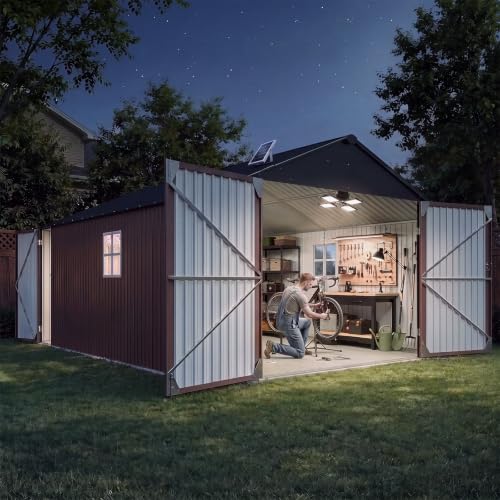 12'x20'x9.3' Outdoor Storage Shed Metal Garage Sheds with Solar Light