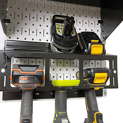 Power Tool Storage Organizer Kit Cordless Drill Holder Charging Station Rack 16” x 32” Metal Pegboard Organization System