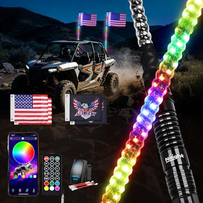 RGB LED Whip Light 2PCS 6FT Spiral Antenna Whips (6 Foot)