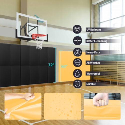60" 72" High Gym Wall Padding 2" Thick Foam Basketball Court Wall Mount Protector for Garage Taekwondo Babyroom