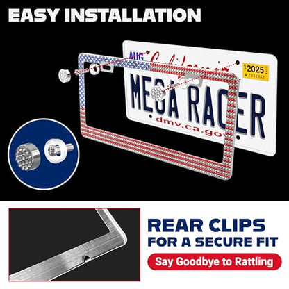 Patriotic USA American Flag Bling License Plate Frame for Women