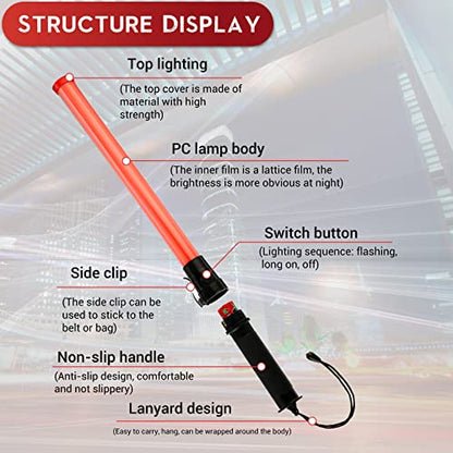 24 Pieces 21 Inch Signal Traffic Wand Safety Traffic Control Wand Safety Baton with 2 Flashing Modes LED Light