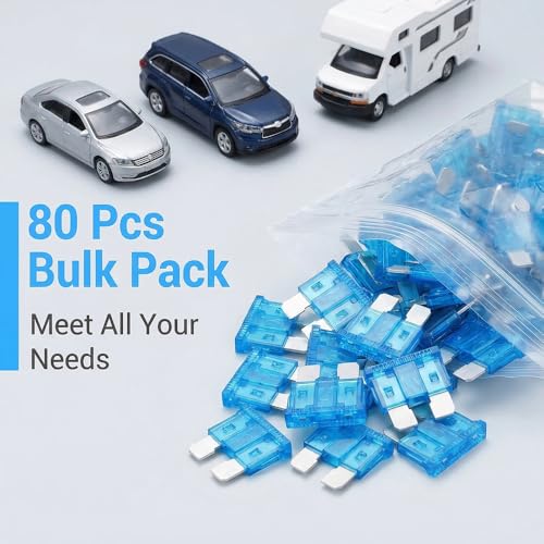 80Pcs) 15 Amp Standard Fuse, 15A Car Blade Fuses for Car/RV/Truck/SUV/Motorcycle/Boat (80 Count)