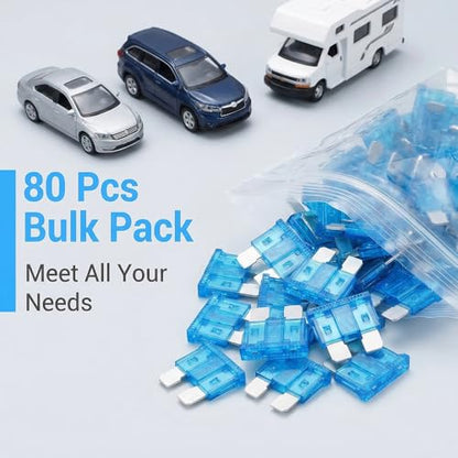 80Pcs) 15 Amp Standard Fuse, 15A Car Blade Fuses for Car/RV/Truck/SUV/Motorcycle/Boat (80 Count)