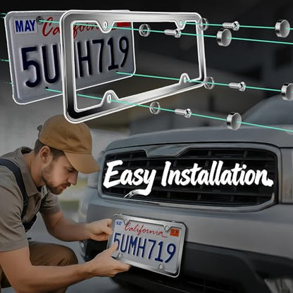 Premium Chrome License Plate Frames with 2 Anti