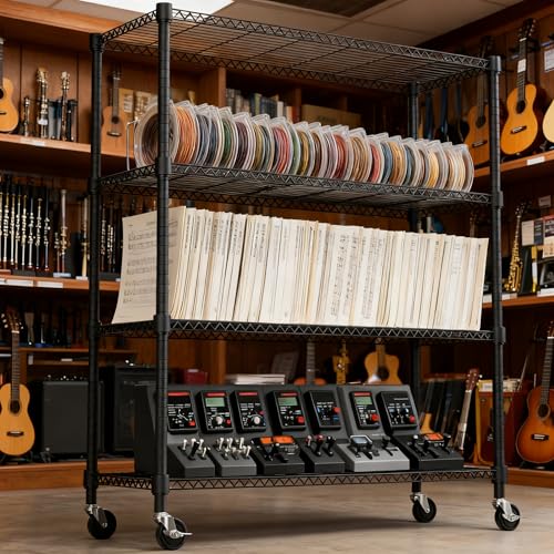 1400LBS 47.2" W 4 Tiers Storage Shelves Metal Shelving Unit with Wheels Heavy Duty Garage Shelving Adjustable Wire Shelves for Pantry
