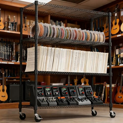 1400LBS 47.2" W 4 Tiers Storage Shelves Metal Shelving Unit with Wheels Heavy Duty Garage Shelving Adjustable Wire Shelves for Pantry