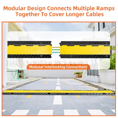 2 Pack 3 Channel Cable Protector Ramp Traffic Wire and Hose Ramp Cord Cover Heavy Duty Channels 44