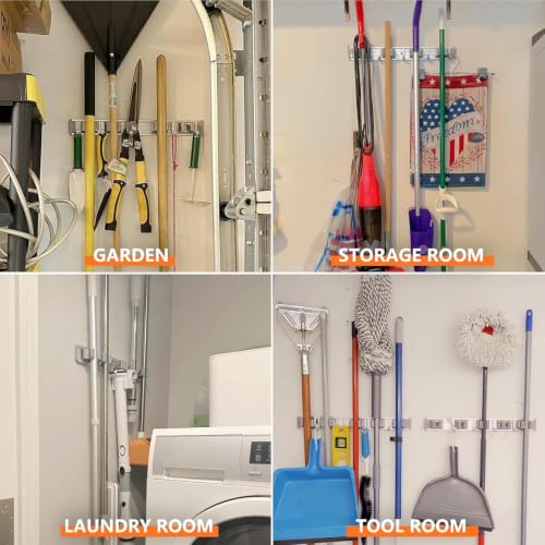 Broom Holder Wall Mount Mop Hanger Tools organizer 4Racks 5Hooks