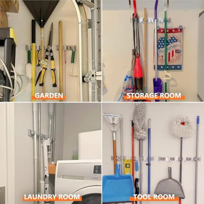 Broom Holder Wall Mount Mop Hanger Tools organizer 4Racks 5Hooks