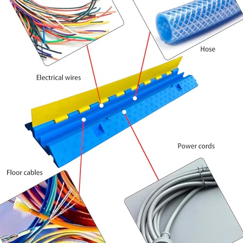 1 Pack Blue Rubber Cable Ramp Hose Cable Protector Ramp 2 Channel 22000Lbs Load Capacity Traffic Speed Bump Wires Power Lines Extension Cord Cover for Indoor Outdoor