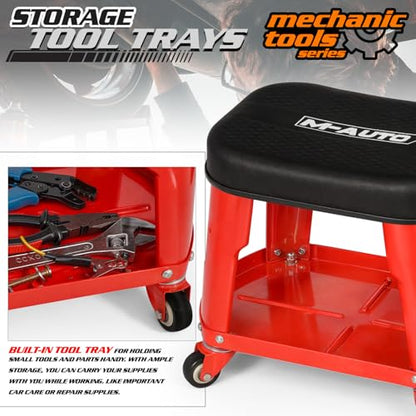 Heavy Duty Garage Rolling Work Seat 300LBS Capacity Mechanics Stool with Wheels