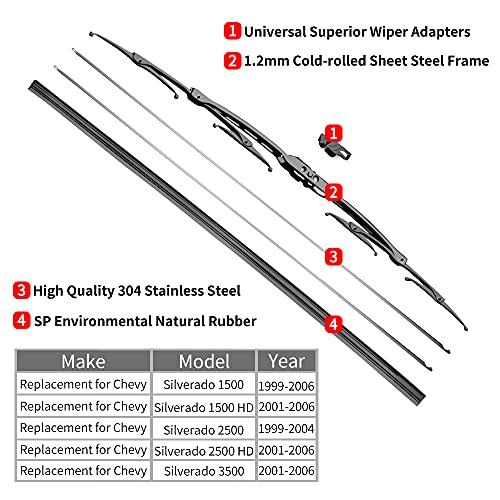 22"+22" Windshield Wiper Blades Replacement for Chevrolet Silverado 1500 2500 3500 1999