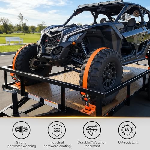 Wheel Chock Tie Down Kit with 4Pcs E Track Ratchet Straps