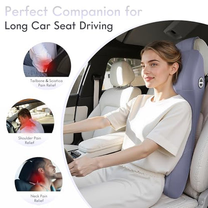 Integrated Car Seat Lumbar Support Pillow & Car Neck Pillow Memory Foam Back Cushion for Driving Car Seat Back Support Pillow for Car Seats Driver Back Neck Sciatica Pain Relief Cushion
