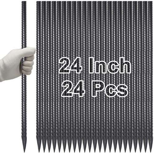 Straight Rebar Stakes 24 Inch Ground Concrete Form Stakes Heavy Duty (24 Count)