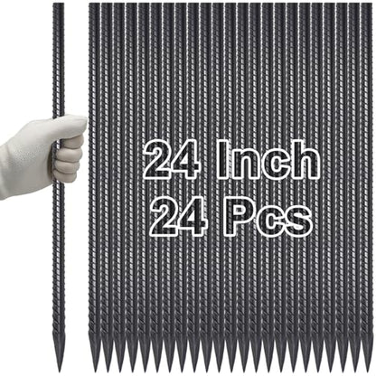 Straight Rebar Stakes 24 Inch Ground Concrete Form Stakes Heavy Duty (24 Count)