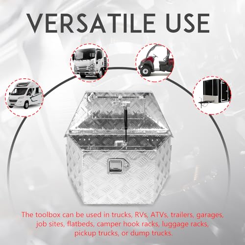 27" x 13" x 13" Trailer Tongue Tool Box with Latch and Keys Heavy Duty Aluminum Trailer Toolbox Organizer Truck Underbody Box Compatible with Pick Up Truck Bed RV Trailer ATV Silver