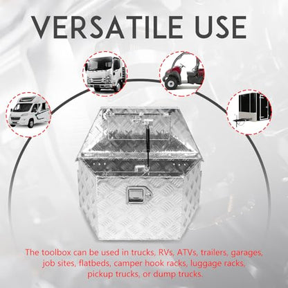 27" x 13" x 13" Trailer Tongue Tool Box with Latch and Keys Heavy Duty Aluminum Trailer Toolbox Organizer Truck Underbody Box Compatible with Pick Up Truck Bed RV Trailer ATV Silver