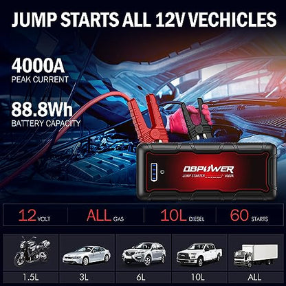 Jump Starter 4000A Peak 88.8Wh Portable Car Jump Starter