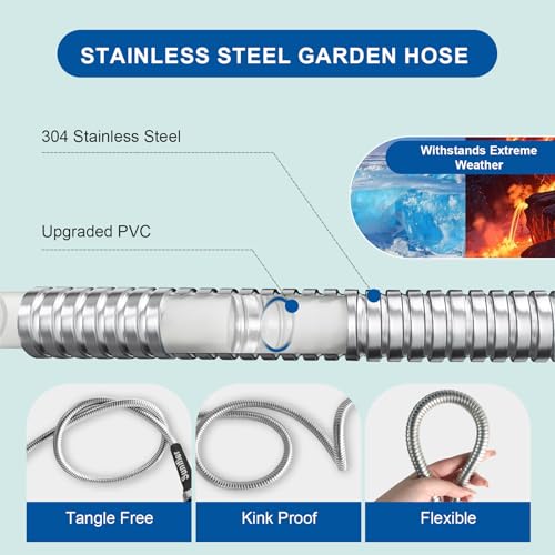 Metal Garden Hose 30 Ft Flexible Stainless Steel Water Hose 25 Ft 50 Ft With Hose Nozzle