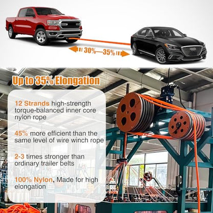 Kinetic Recovery Rope 33000 LBS 1" x 30ft Snatch Strap Heavy Duty Offroad Towing Starp Kit Vehicle Recovery kit for UTV ATV SUV Truck Car Jeep Tractor