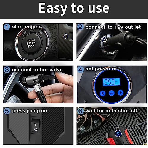 Digital Air Compressor for Car Auto Pump Portable Tire Inflator with LED Light DC 12V