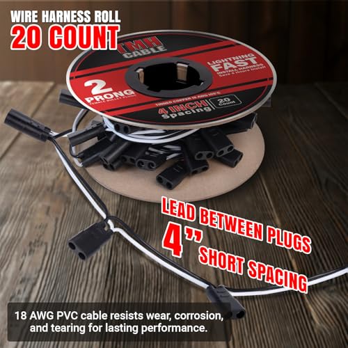 20 Count 2 Prong Wire Harness Roll Double Female Bullet Plug 18 Gauge
