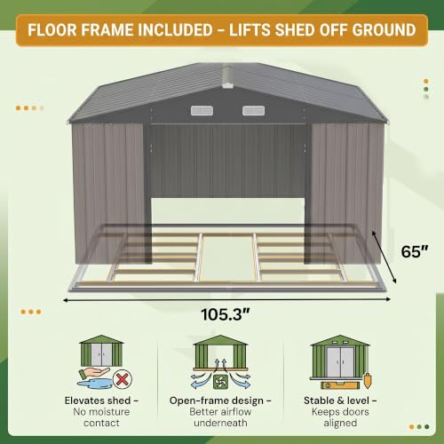 10x8 FT Outdoor Storage Shed with Floor Frame