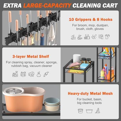 Broom Holder with Cleaning Supplies Organizer