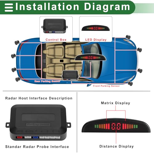 Universal Car Auto Vehicle Reverse Backup Radar System Reverse Parking Sensors Alarm Buzzer Reminder Distance Detection Black 4Parking Sensors