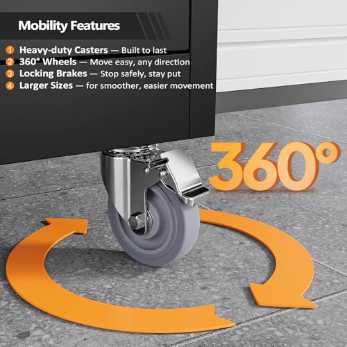 Rolling Metal Storage Cabinet with Adjustable Shelves
