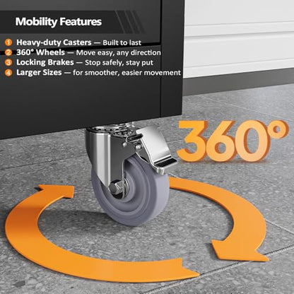 Rolling Metal Storage Cabinet with Adjustable Shelves