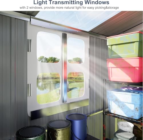 12x10 FT Metal Storage Shed with Unique Base Sunroof Window Lockable Double Door Vent