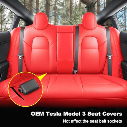 Tesla Model 3 Car Seat Covers Nappa Leather Car Interior Seat Airbag Compatible Cushion Cover Full Set Custom Fit 2023 2022 2021 2020 2019 2018 (10 Count)