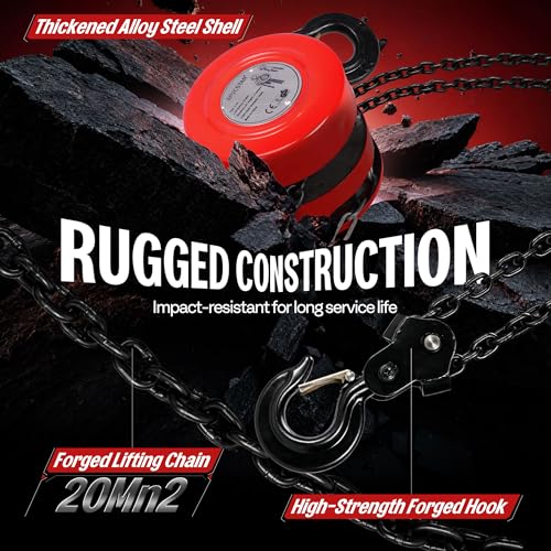 Hand Chain Hoist 2 Ton 4400 Lbs Capacity 10 Feet with 2 Hooks