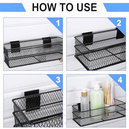 4 Pcs Slatwall Basket Set Ventilated Metal Slatwall Basket Hanging Wire Bins Wall Mounted Accessories for Panel Garage Storage Display Organizing (4 Count)