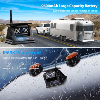 4 Magnetic Solar Wireless Backup Camera HD1080P DVR 10.1" Touchscreen Monitor (4 Count)