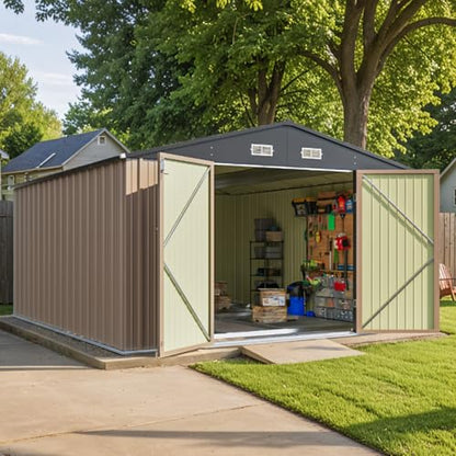 10 x 12 FT Metal Storage Shed for Outdoor with Floor Frame