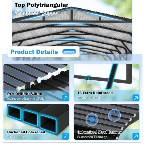 20X30 FT Heavy Duty Metal Carport Canopy with Triangle Frame Base