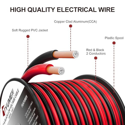 100FT 12 2 Gauge 2pin 2 Color Red Black Cable Hookup Electrical Wire LED Strips Extension Wire 12V (100 Feet)